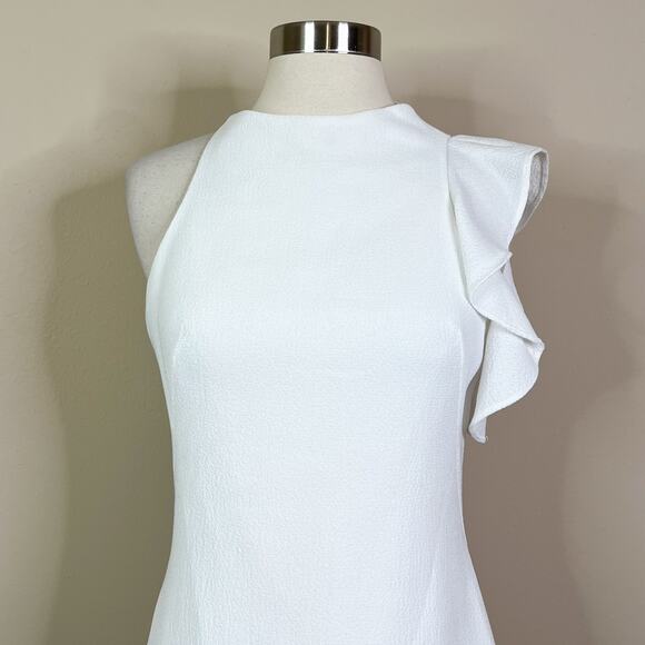 Black Halo | Pabla White High Neck Ruffle Designer Chic Bridal Sleeveless Dress - Picture 4 of 11